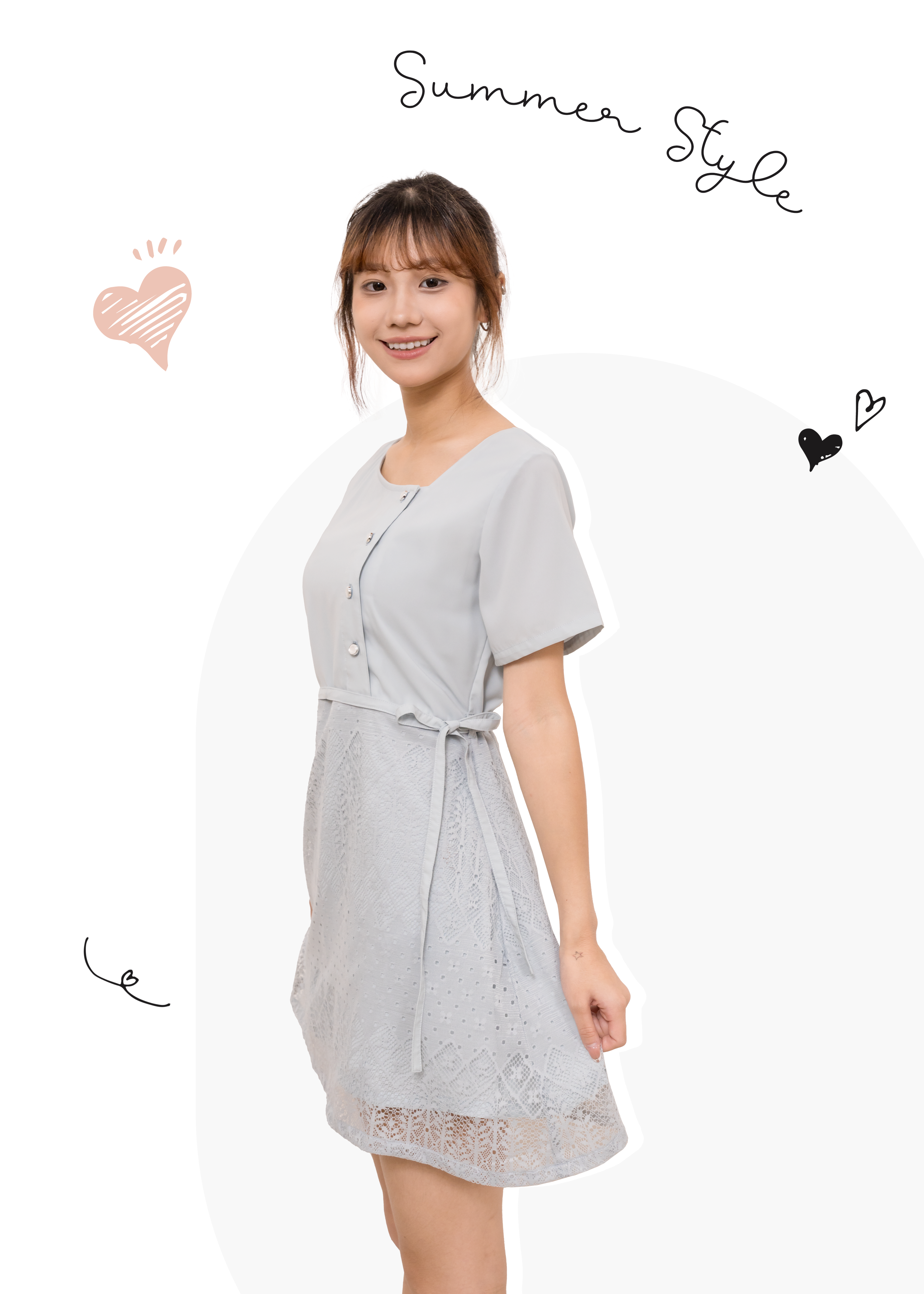 🎉新品-自家製拼 Lace 鈕扣連身裙 {預訂}