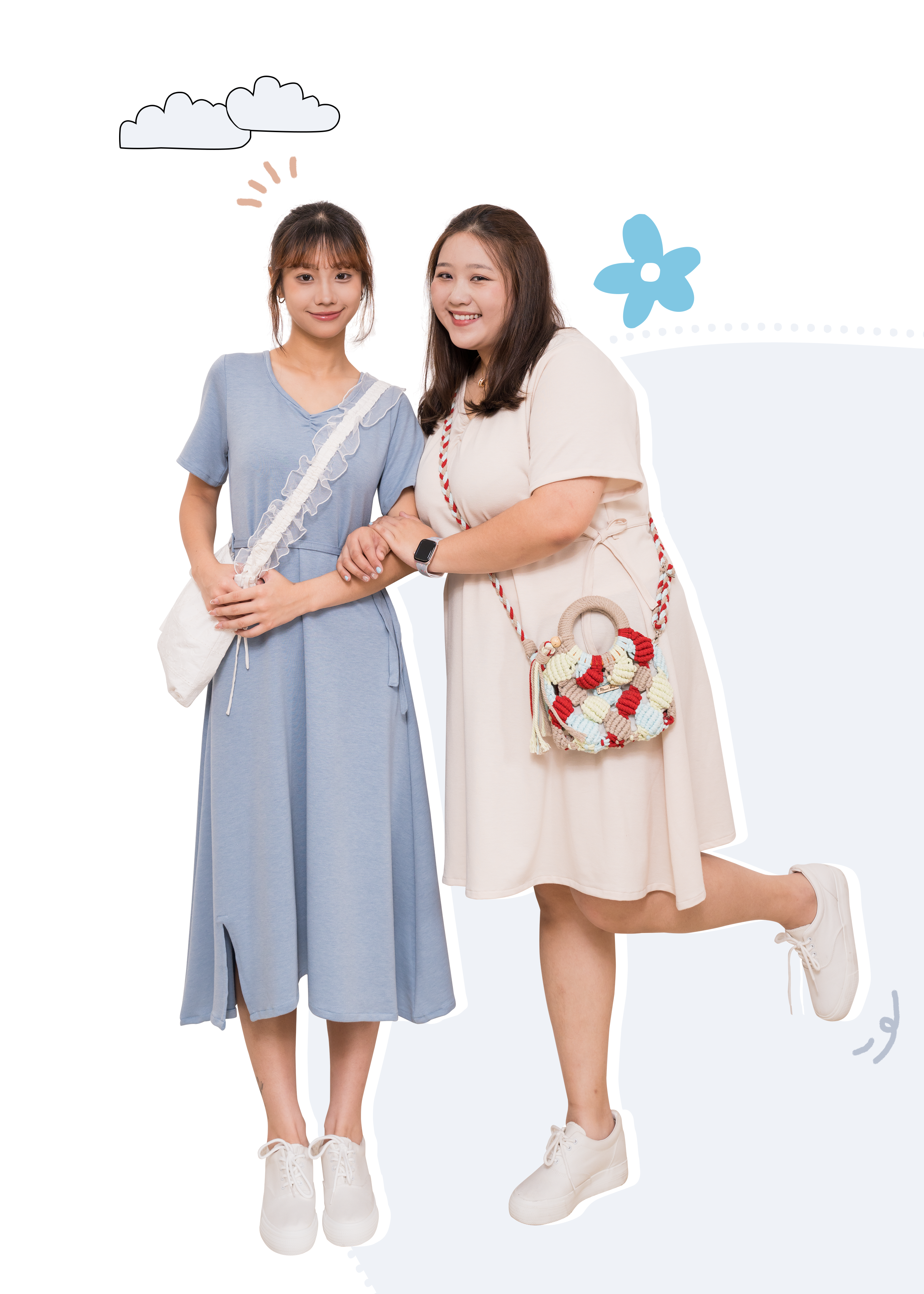 🎉新品-日常清新 ✿ 防牛仔布V領綁帶針織連身裙 {預訂}
