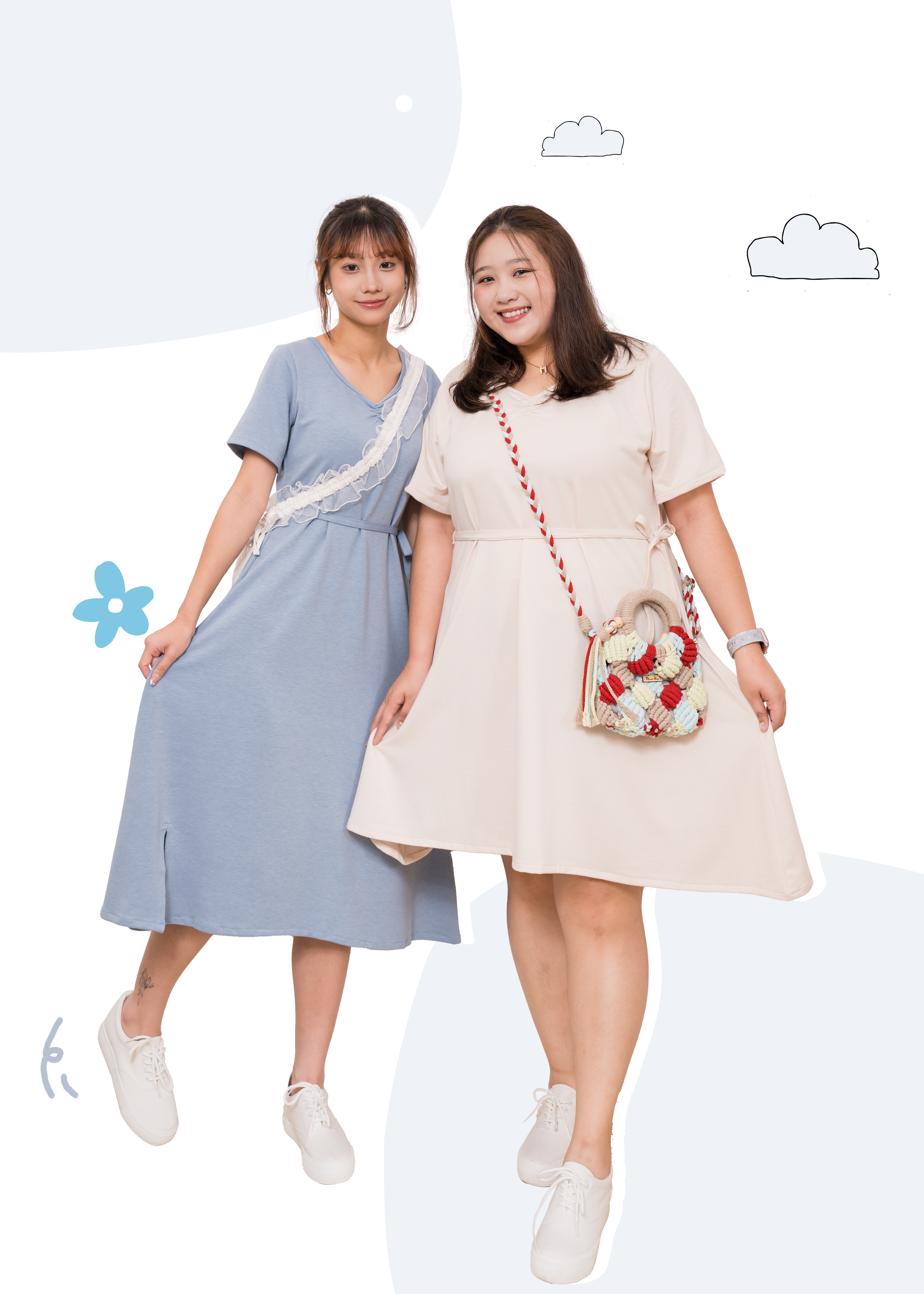 🎉新品-日常清新 ✿ 防牛仔布V領綁帶針織連身裙 {預訂}