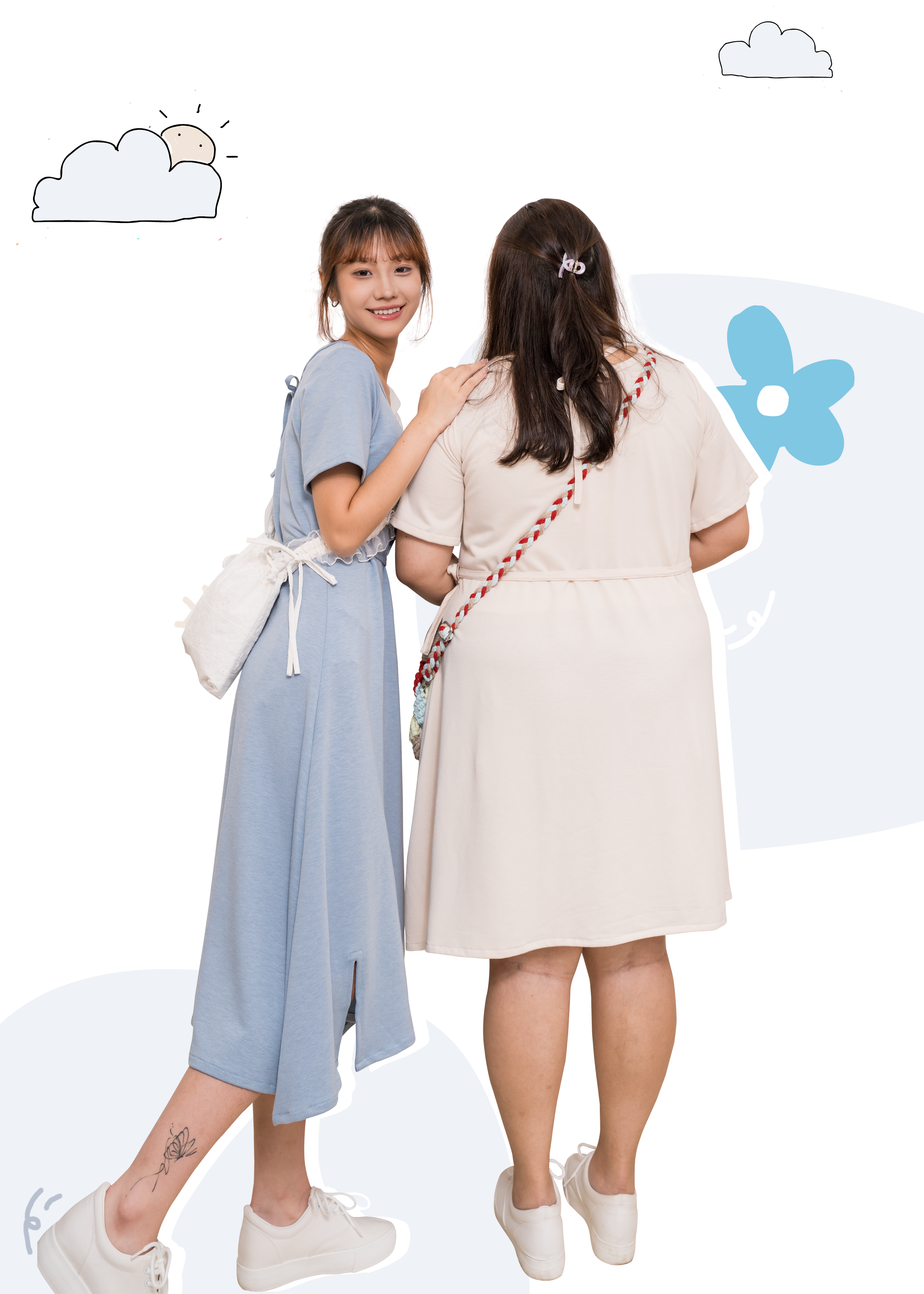 🎉新品-日常清新 ✿ 防牛仔布V領綁帶針織連身裙 {預訂}