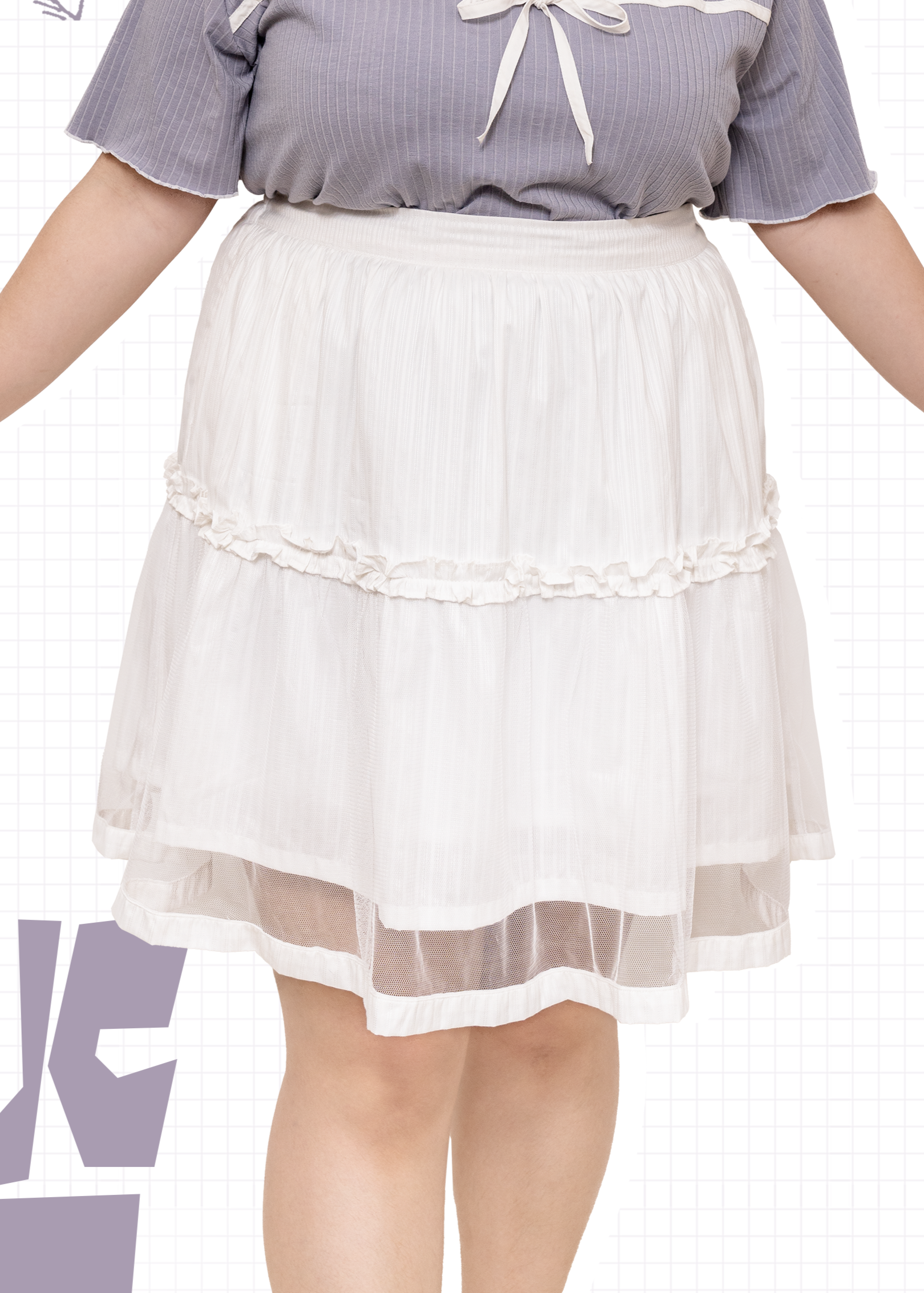 🎉新品-日系白色高腰 Ruffle 邊拼紗短裙 {預訂}
