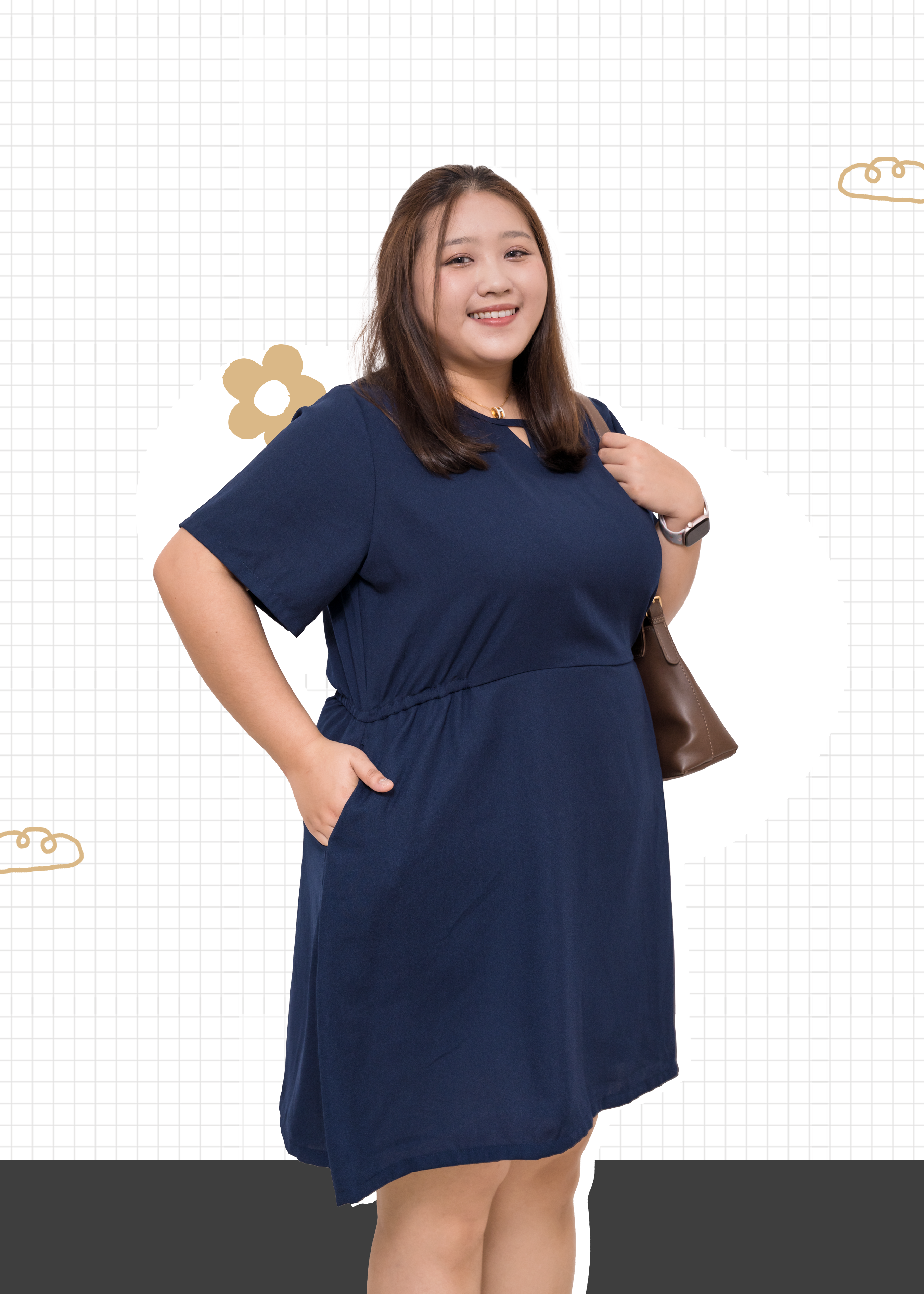 🎉新品-深藍V領口返工風連身裙 {預訂}