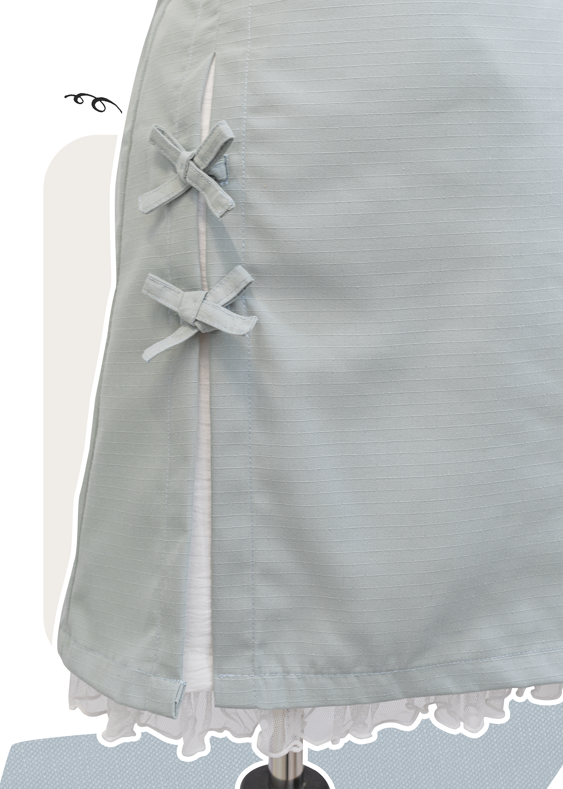 自家製 - Sage綠小開叉拼布短裙帶ruffle下擺 {預訂}