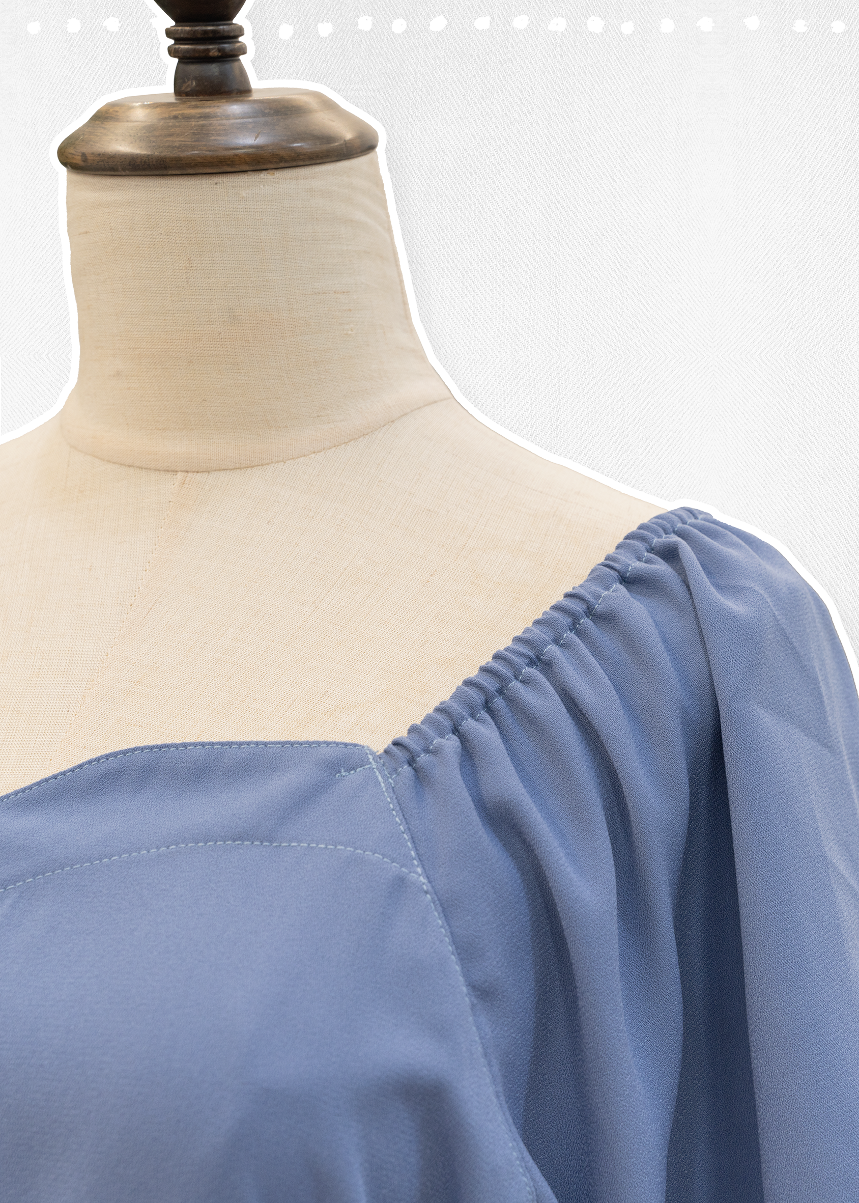 自家製 - 背後有薄紗綁帶的藍色長洋裝 {預訂}