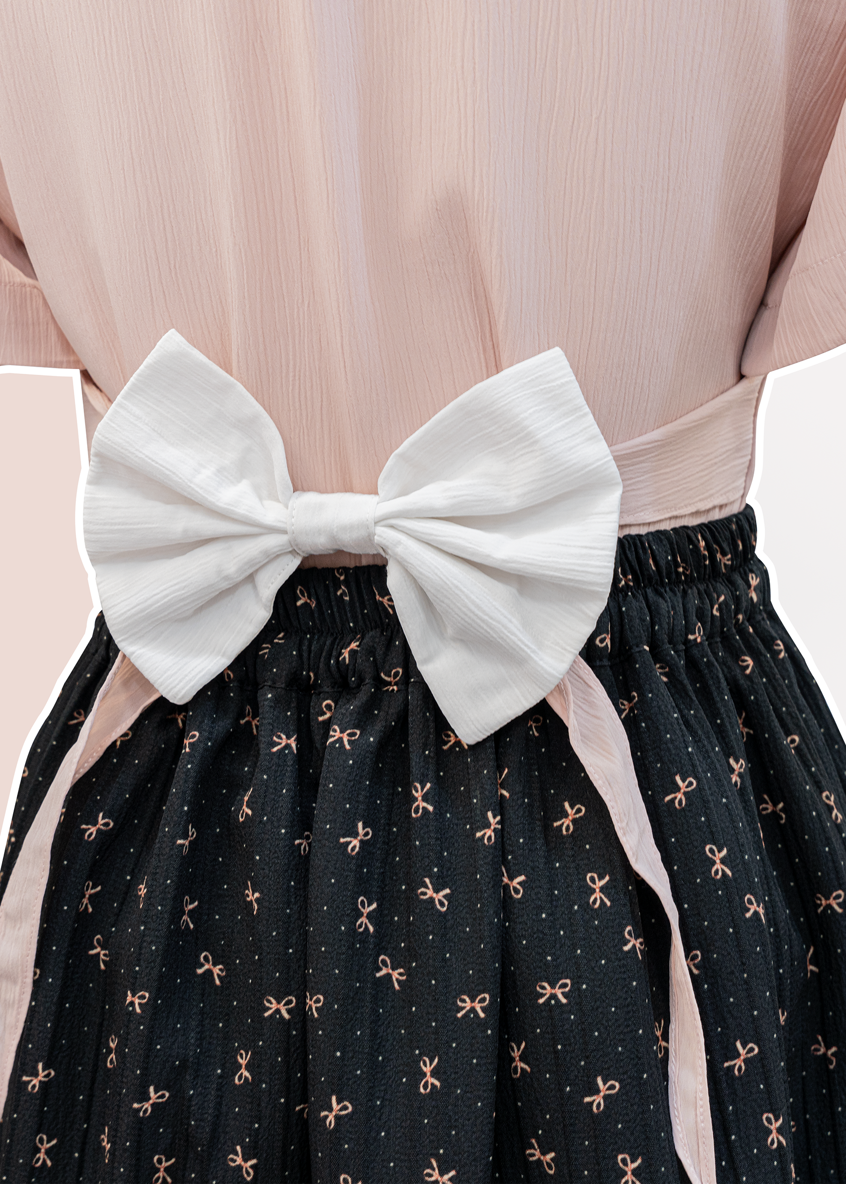 黑色緞帶圖案2-layer蛋糕裙 [下擺lace設計]