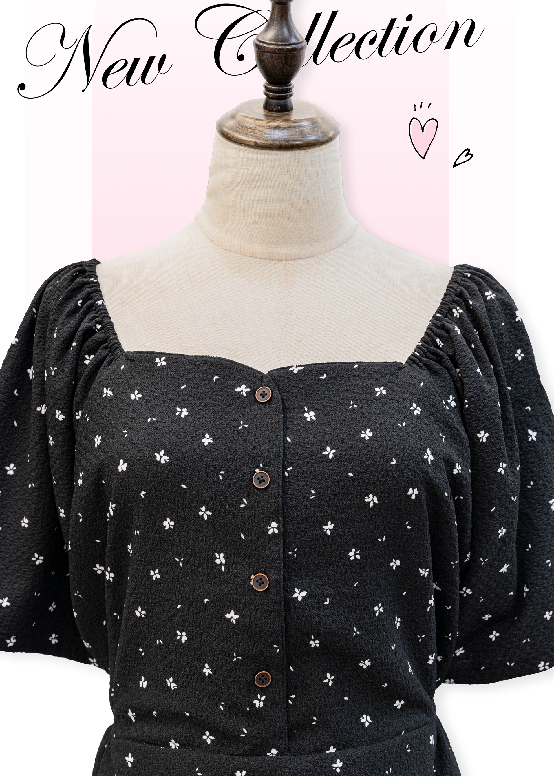 自家製 - 黑色碎花連身長裙 XS至加大碼女裝 {預訂}