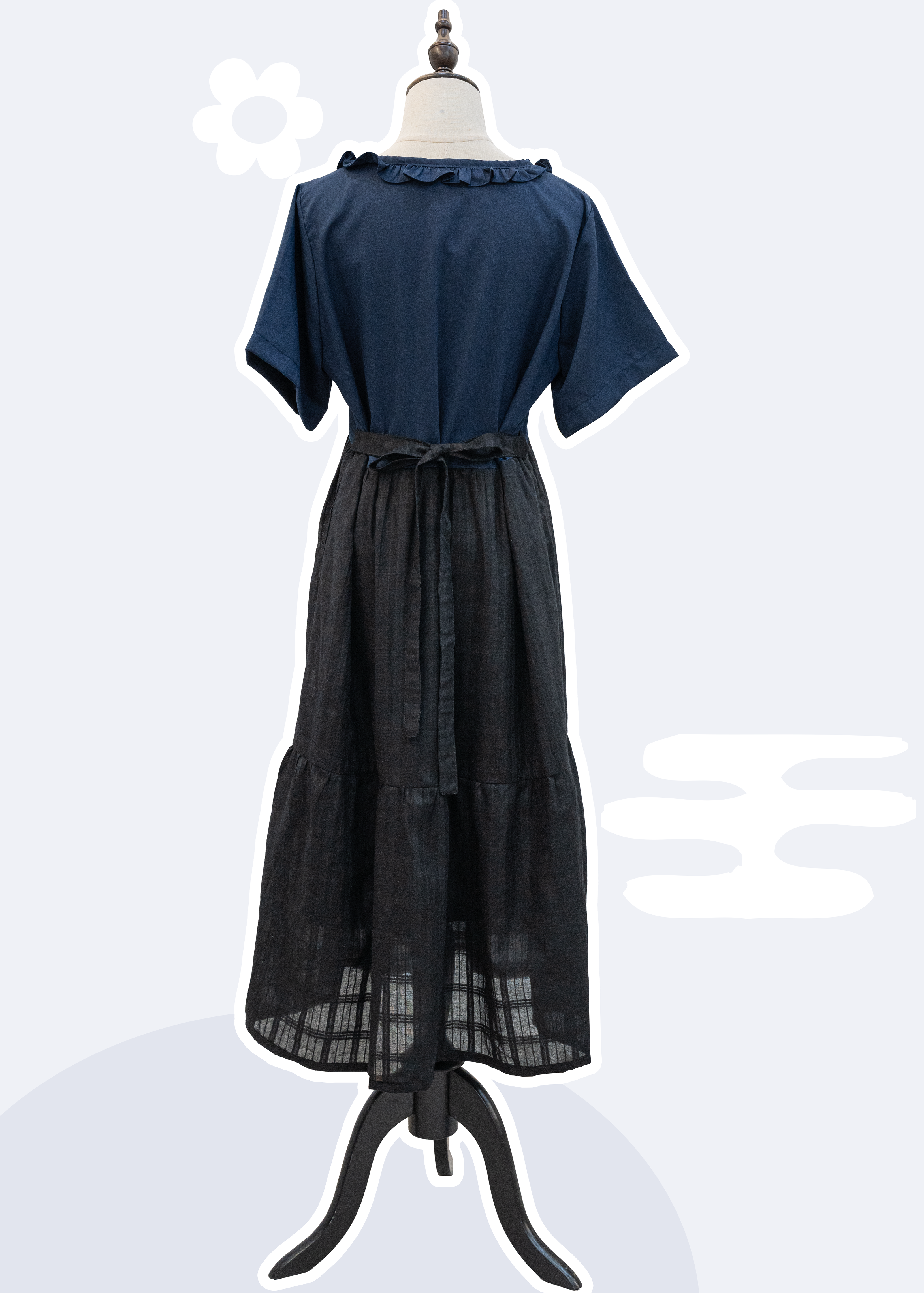Homemade - Ruffle Edge Square Collar Color Block Dress ~ XS to Plus Size Women's Wear {Pre-order}