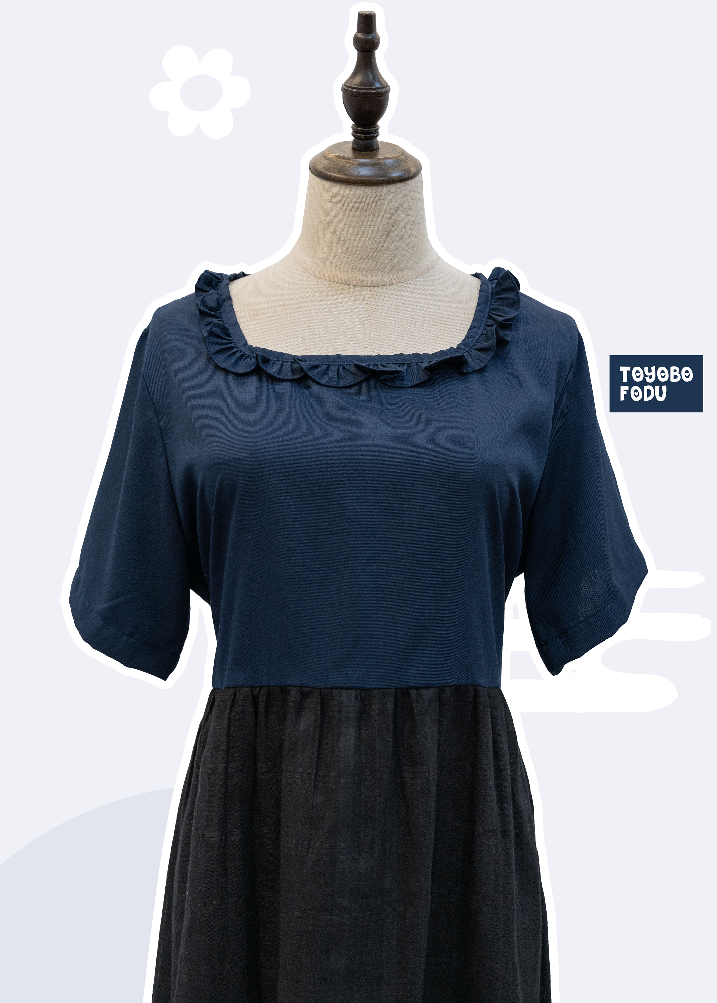 Homemade - Ruffle Edge Square Collar Color Block Dress ~ XS to Plus Size Women's Wear {Pre-order}