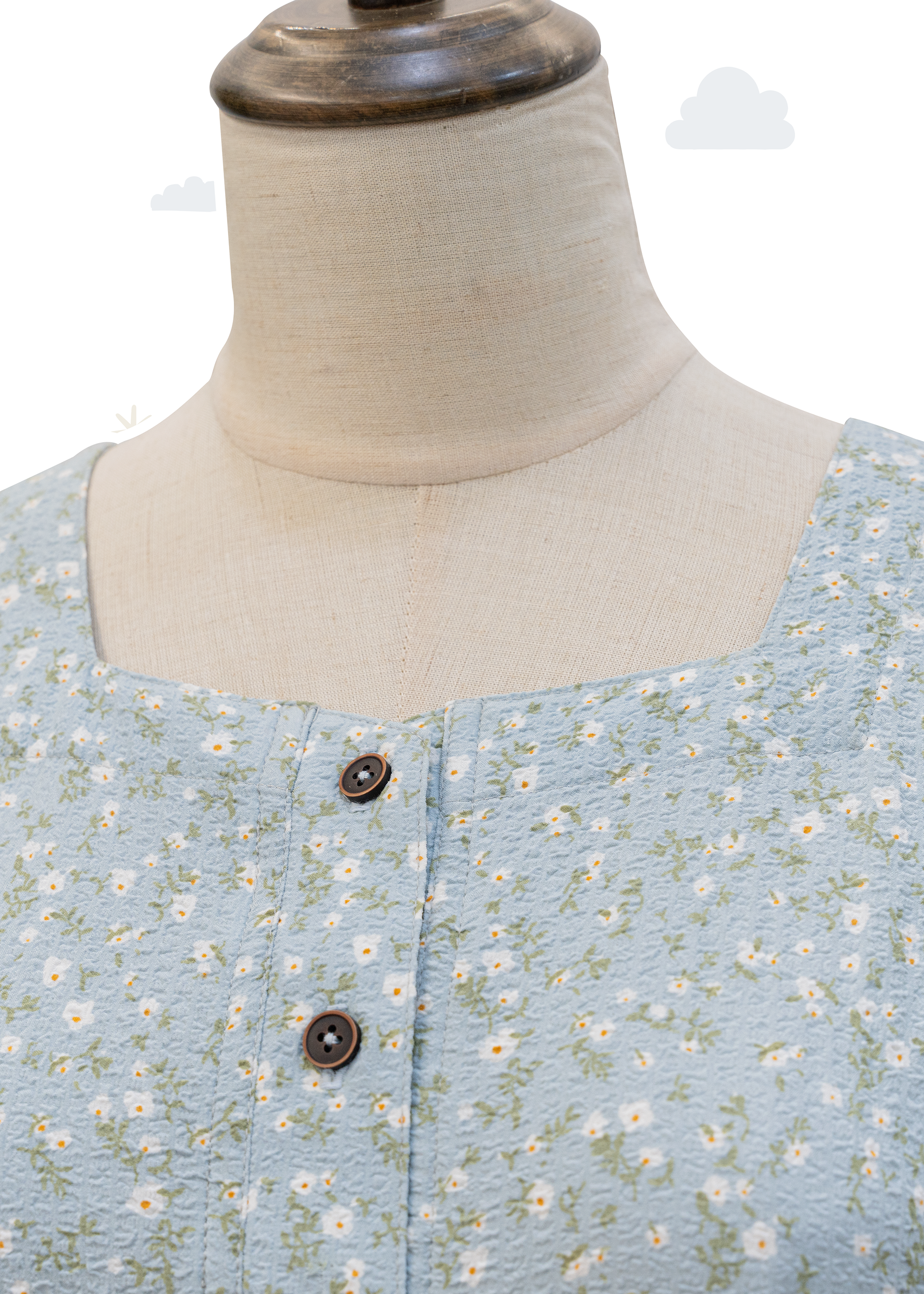 Homemade - Floral Print Square Neck Tie Side Skirt