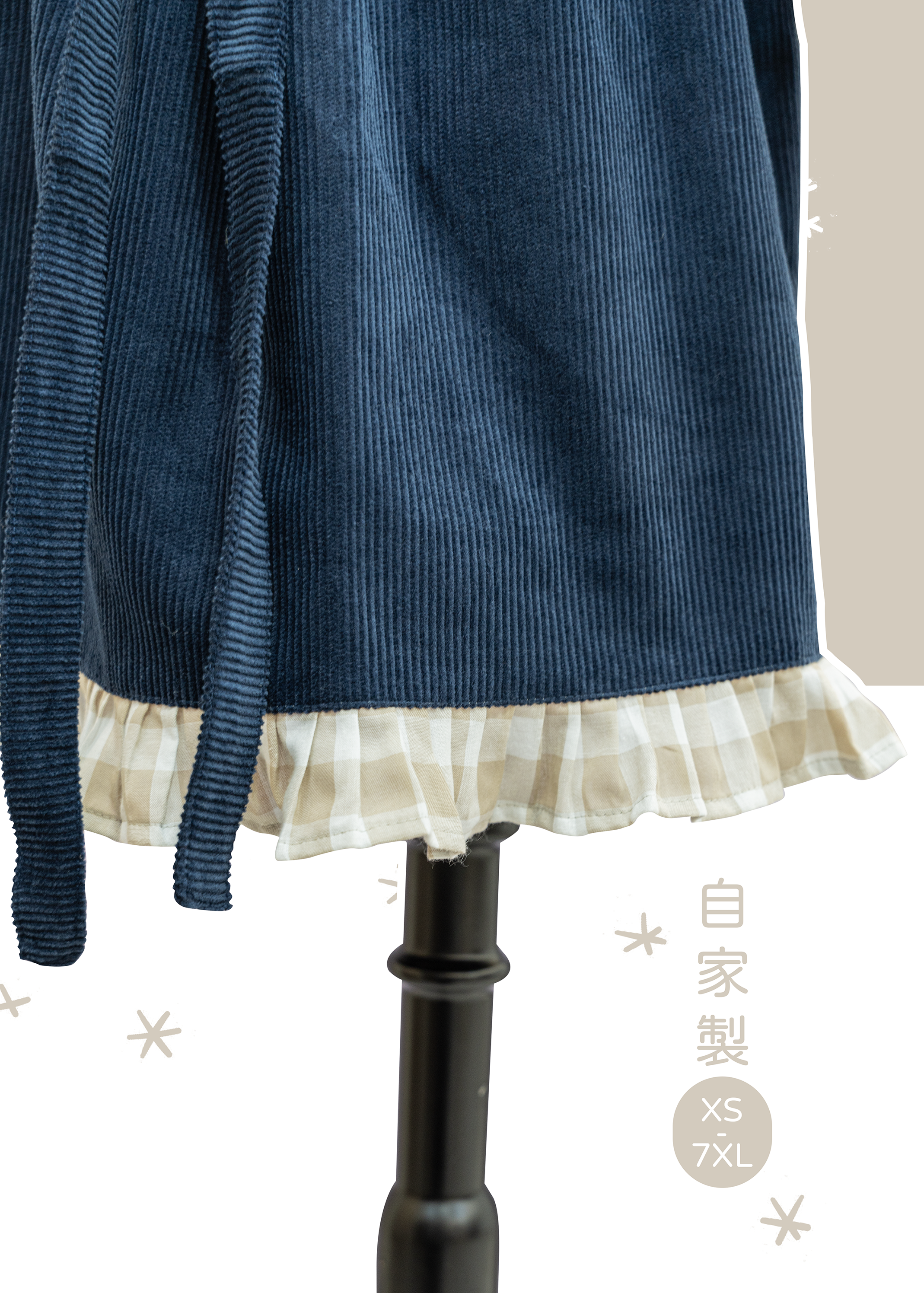 Homemade - 2way Navy Blue and Apricot Check Ruffle Skirt [配可拆除肩帶] - XS to Plus Size Women's Wear {Pre-order}