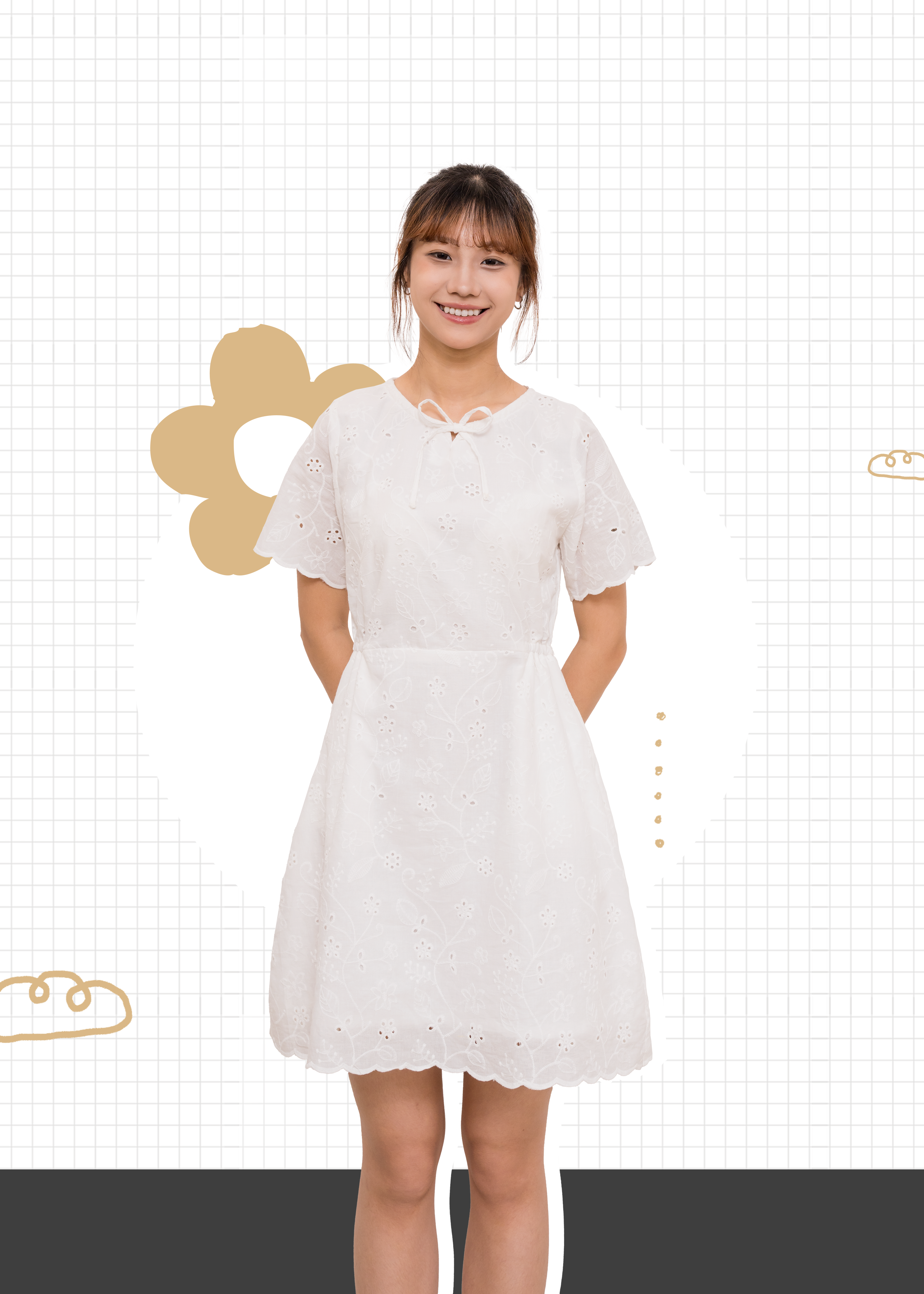 🎉新品- 白色刺繡小清新 ✿ 蝴蝶結領口 · Office 風 {預訂}