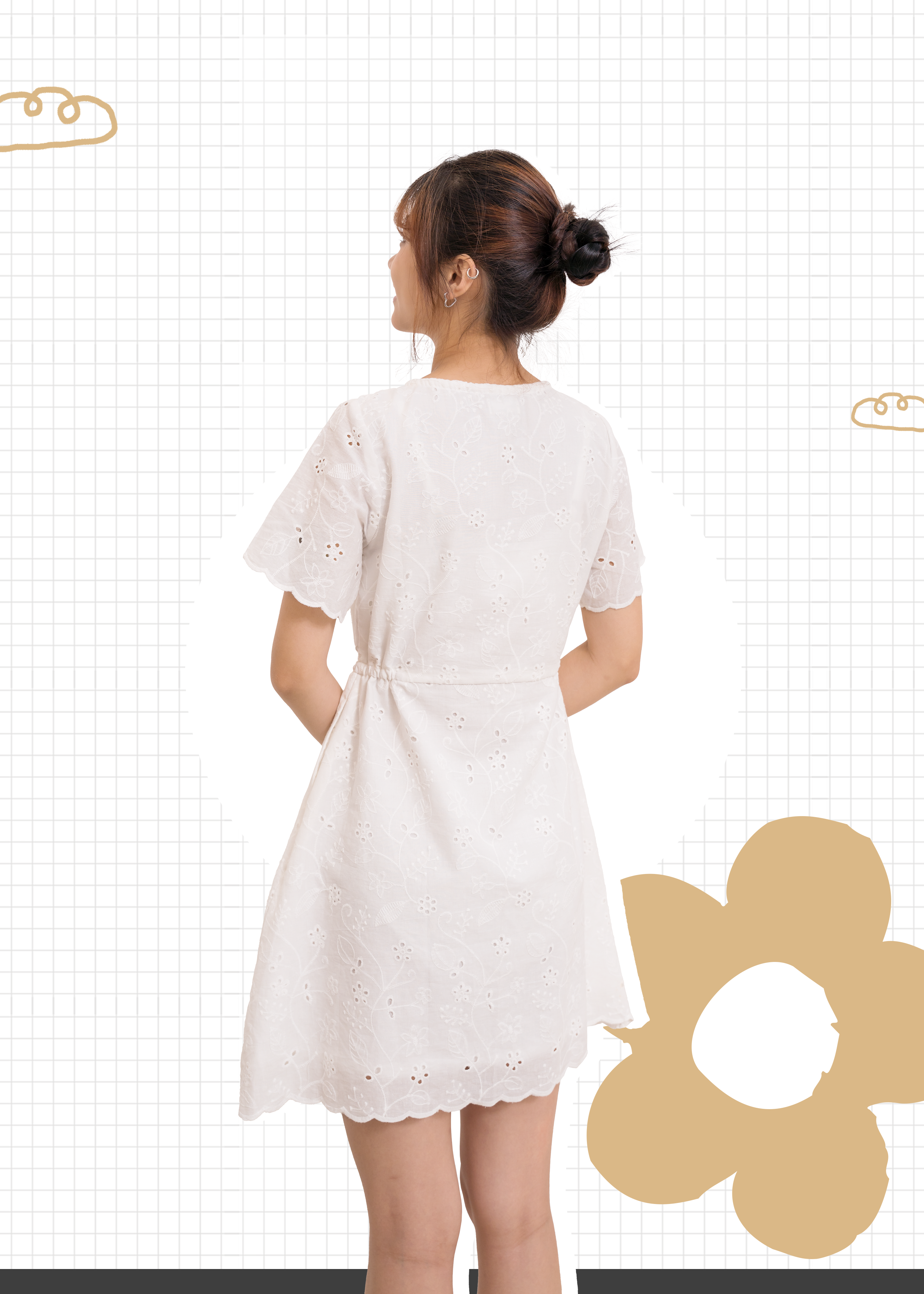 🎉新品- 白色刺繡小清新 ✿ 蝴蝶結領口 · Office 風 {預訂}